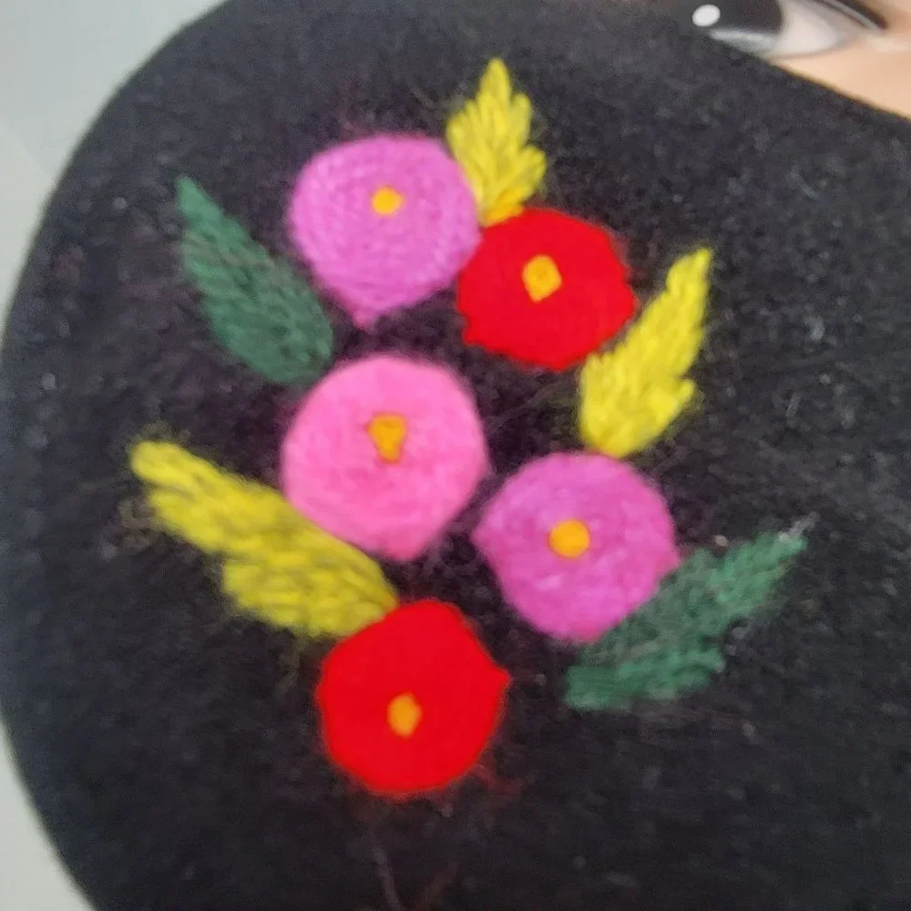 New Face cover ear loop black Mask Women's Embroidered handmade roses design